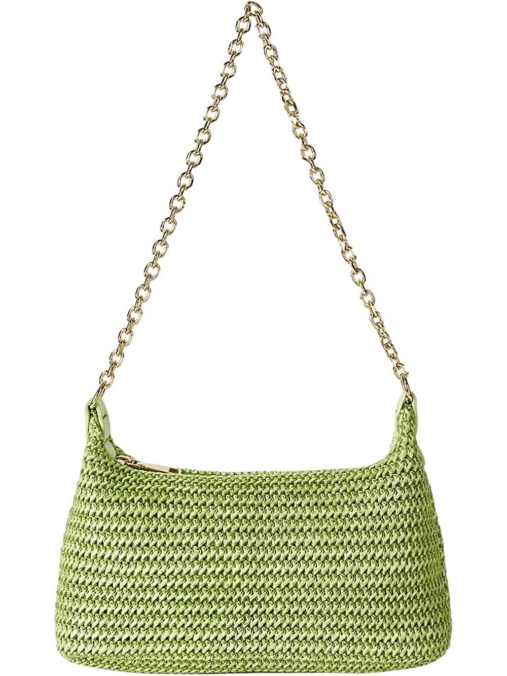 Women's Green Straw Woven Shoulder Bag Tote Handbag Summer Beach Purse Zipper
